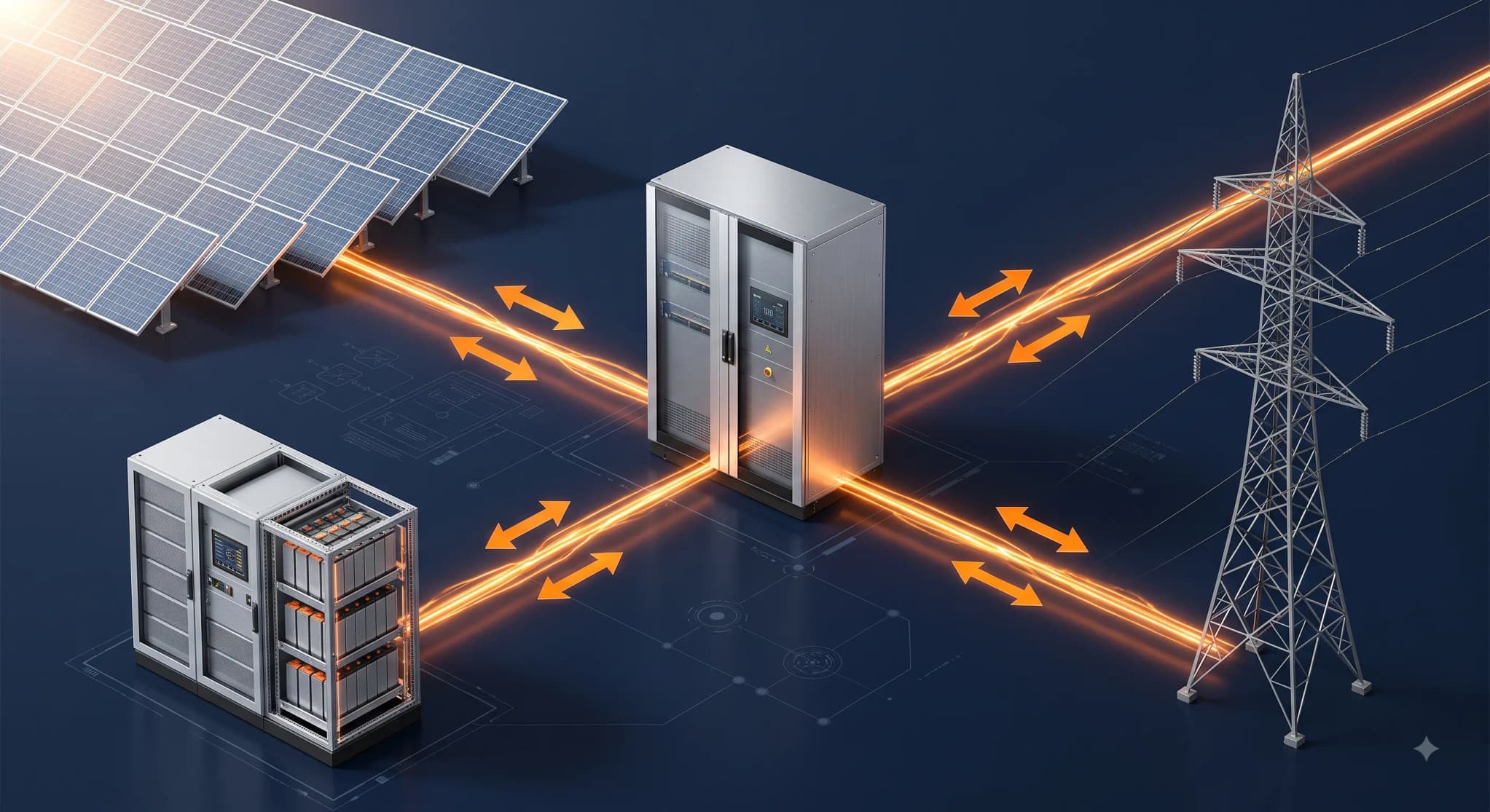 Power conversion system connecting solar, battery storage, and the grid